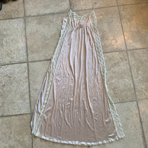 Vintage Dresses Vintage Nude Lace Maxi Dress With Leg Slit Poshmark